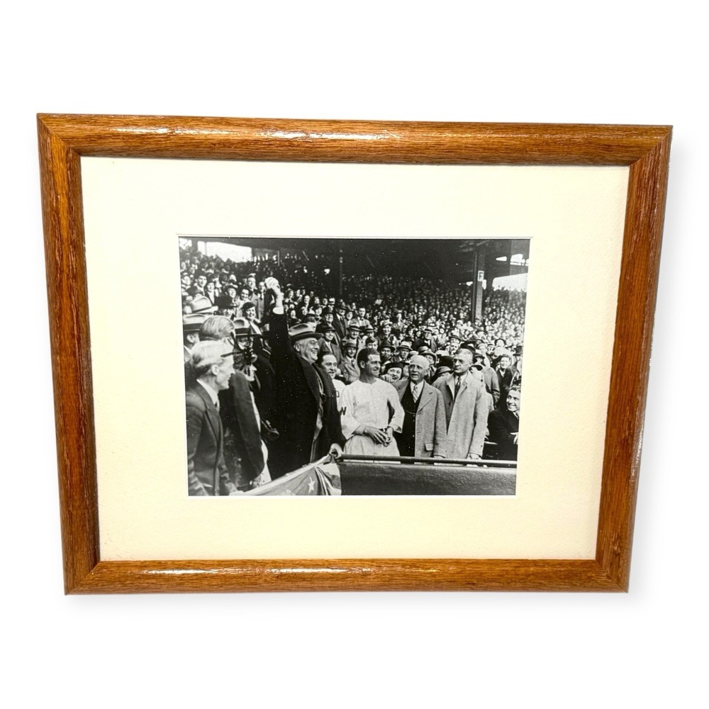 Framed Repro Photo Franklin‎ Roosevelt 1936 First Pitch Senators Yankees Opening